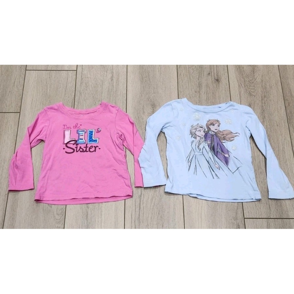 Girls Toddler Set Of 2 Graphic shirts Size 3T Disney Frozen Anna Elsa Lil Sister